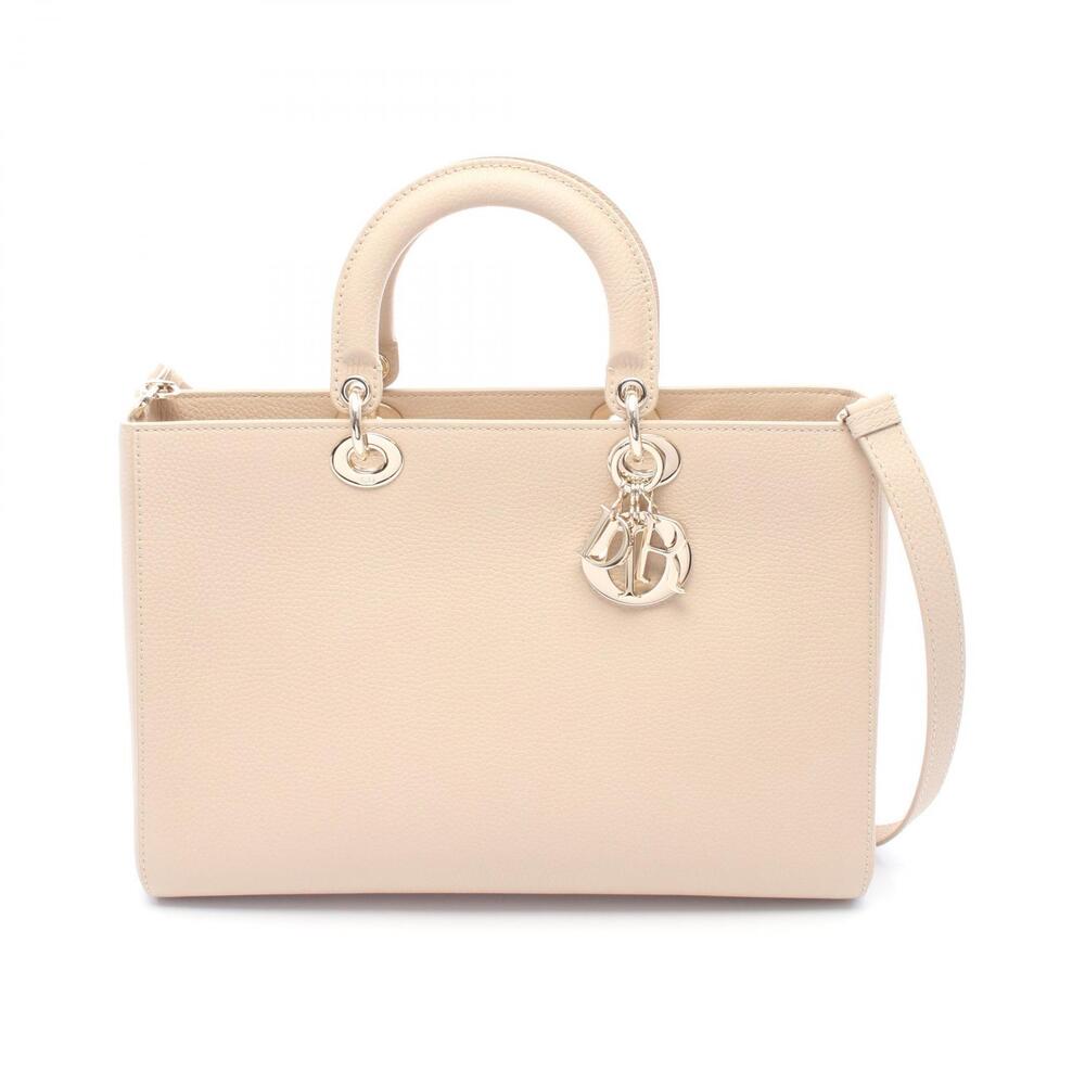 Christian Dior Lady Sire Handbag Leather Beige Tan
